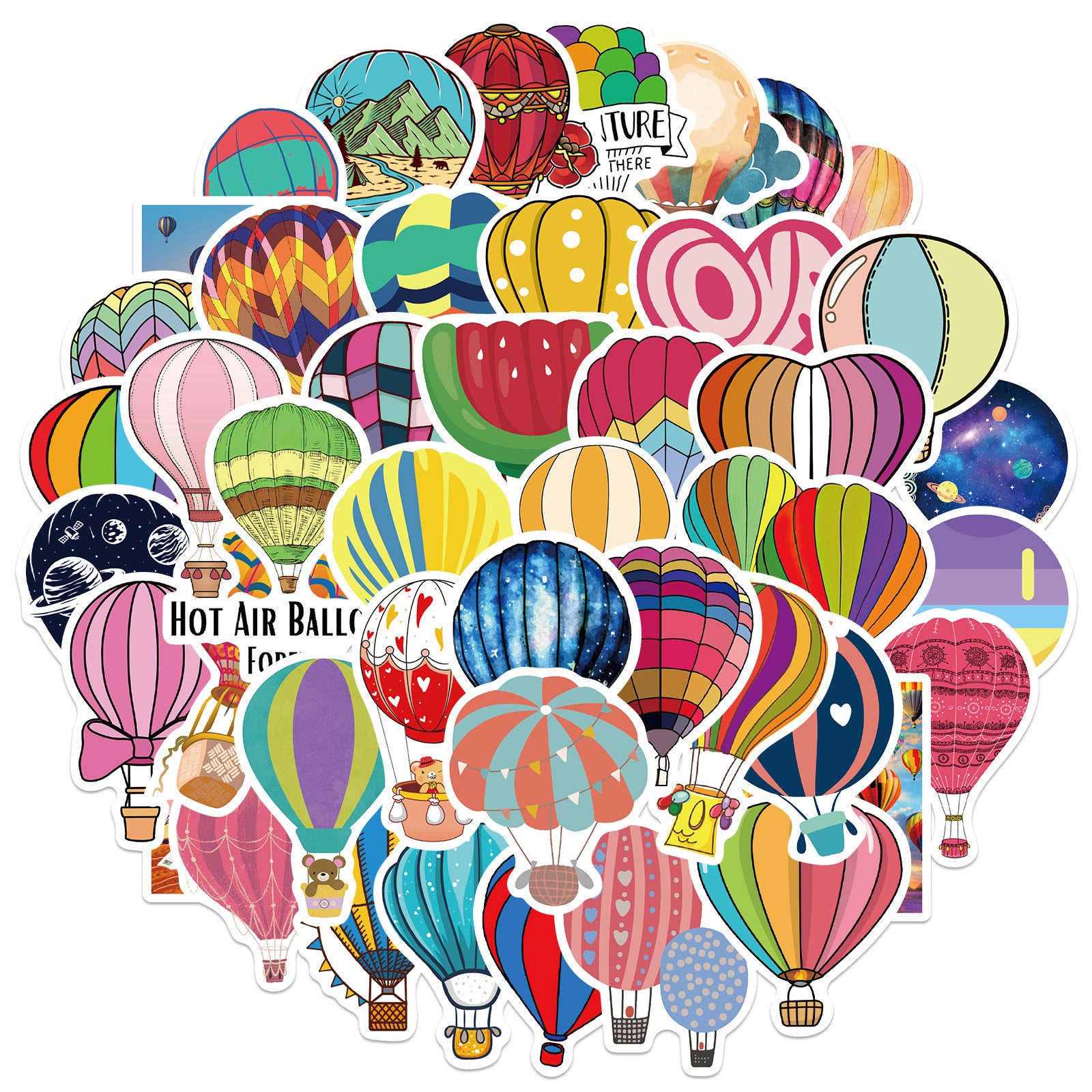 50pcs Hot Air Balloon Stickers Fun DIY Room Decor Waterproof for Teens