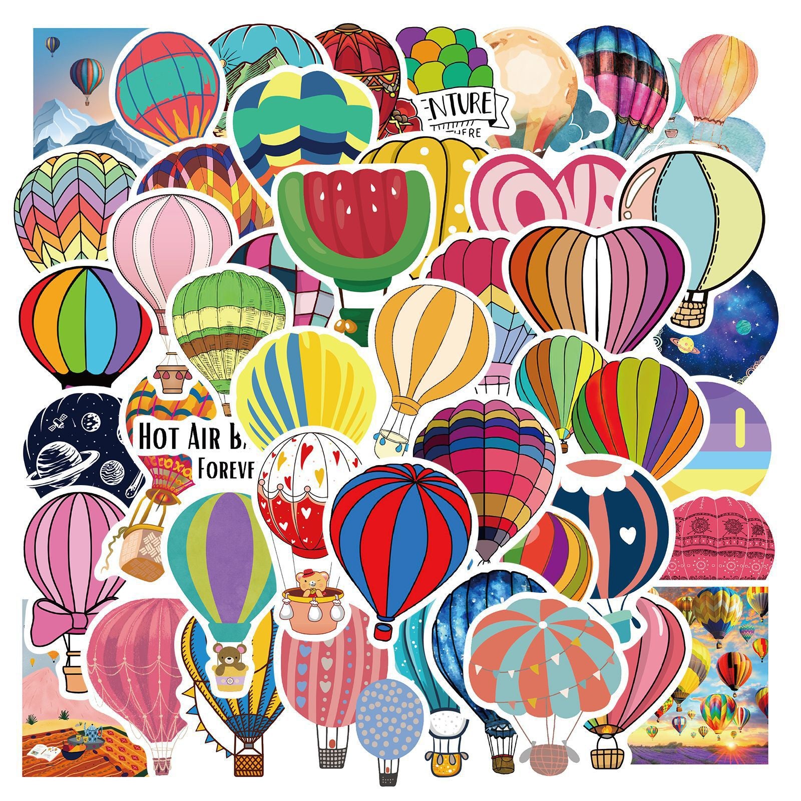 50pcs Hot Air Balloon Stickers Fun DIY Room Decor Waterproof for Teens