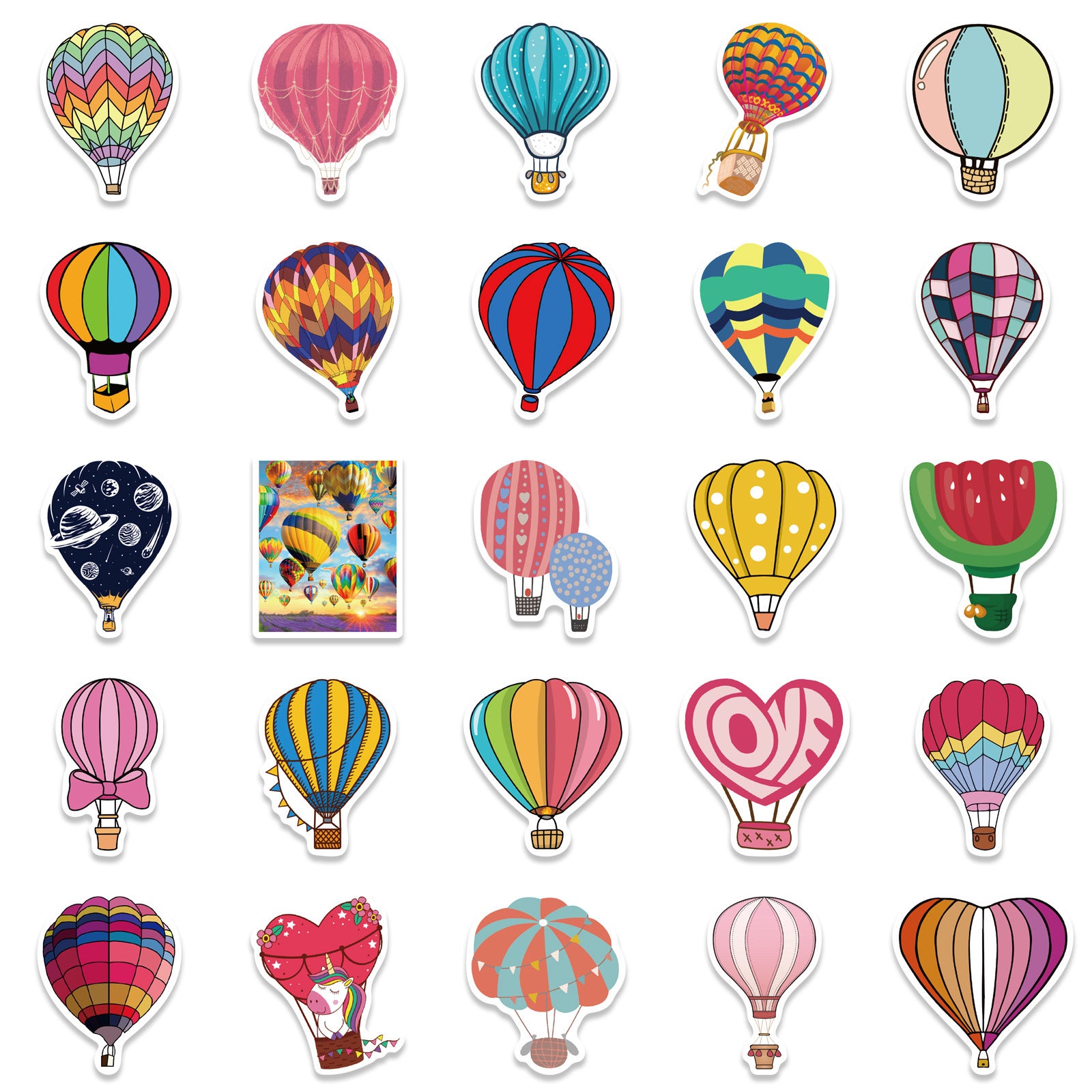 50pcs Hot Air Balloon Stickers Fun DIY Room Decor Waterproof for Teens
