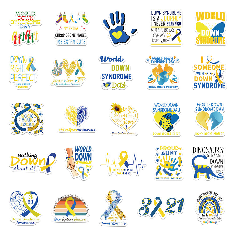 50pcs Down Syndrome Stickers Fun Waterproof Reusable DIY Room Decoration