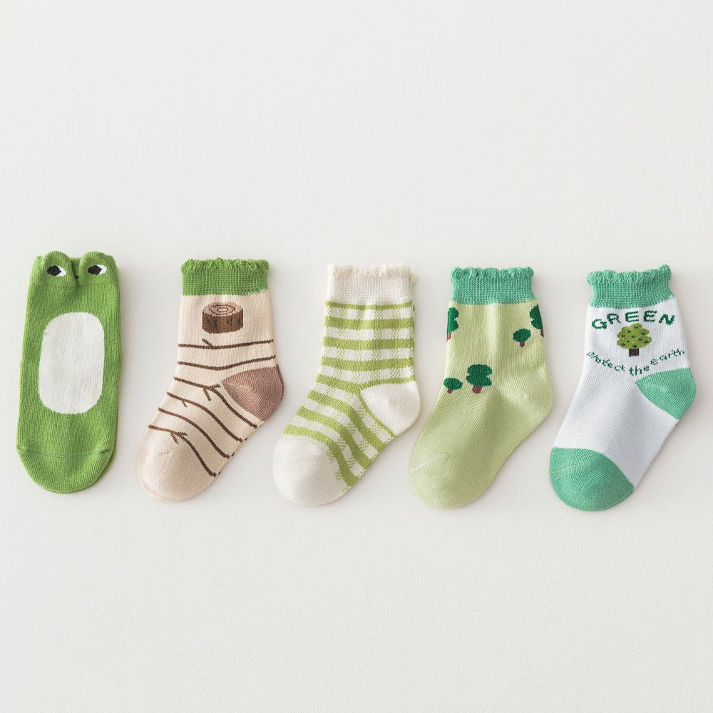 5 Pairs Girls Kids Cartoon Flower Crew Socks for Autumn Winter