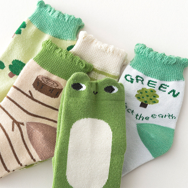 5 Pairs Girls Kids Cartoon Flower Crew Socks for Autumn Winter