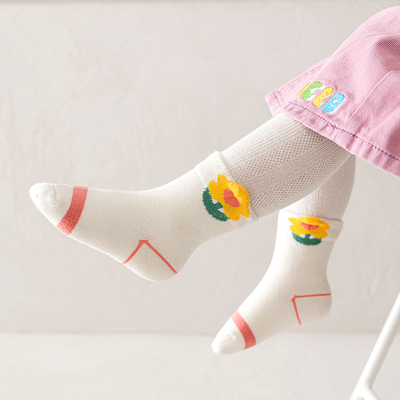 5 Pairs Girls Kids Cartoon Flower Crew Socks for Autumn Winter