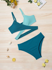 Girl's Ribbed Swimsuit Clash Bikini Set Cami Top & Briefs Beach Vacation