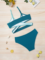 Girl's Ribbed Swimsuit Clash Bikini Set Cami Top & Briefs Beach Vacation