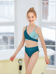 Girl's Ribbed Swimsuit Clash Bikini Set Cami Top & Briefs Beach Vacation