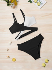 Girl's Ribbed Bikini Set Cross Cami Top & Briefs Stretchy Bathing Suit