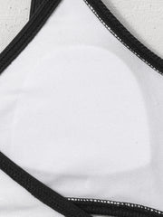 Girl's Ribbed Bikini Set Cross Cami Top & Briefs Stretchy Bathing Suit