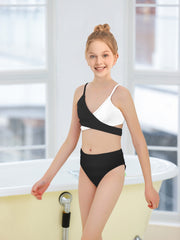 Girl's Ribbed Bikini Set Cross Cami Top & Briefs Stretchy Bathing Suit