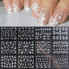 12 Sheets Nail Stickers Bronzing Flower Leaf Lace Geometry Line Nail Art Sliders