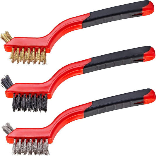 3pcs Wire Brush Set Rust Removal Stainless Steel Brass Nylon Brushes
