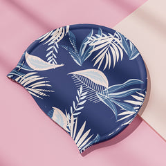 Leaves Printed Silicone Swimming Cap with Ear Protection