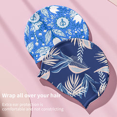 Leaves Printed Silicone Swimming Cap with Ear Protection