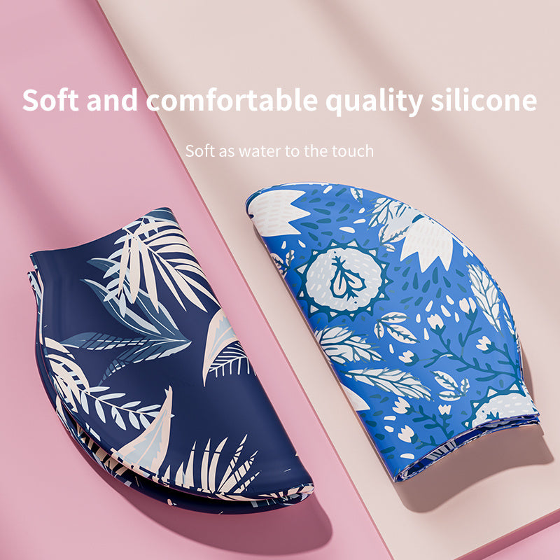 Leaves Printed Silicone Swimming Cap with Ear Protection