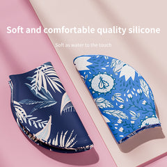 Leaves Printed Silicone Swimming Cap with Ear Protection