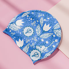 Leaves Printed Silicone Swimming Cap with Ear Protection