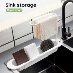 Kitchen Sink Drain Basket with Towel Rack Telescopic Tableware Drain Rack