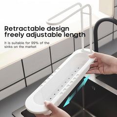 Kitchen Sink Drain Basket with Towel Rack Telescopic Tableware Drain Rack