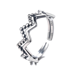 S925 Geometric Wave Pattern Ring Vintage Round Bead Open Ring Funky Finger Ring