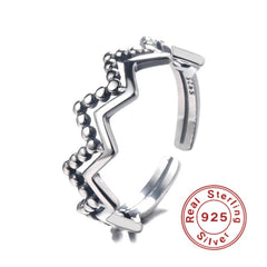 S925 Geometric Wave Pattern Ring Vintage Round Bead Open Ring Funky Finger Ring