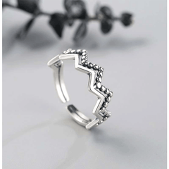 S925 Geometric Wave Pattern Ring Vintage Round Bead Open Ring Funky Finger Ring
