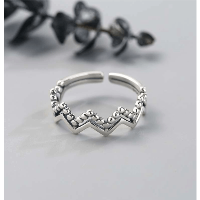 S925 Geometric Wave Pattern Ring Vintage Round Bead Open Ring Funky Finger Ring