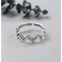 S925 Geometric Wave Pattern Ring Vintage Round Bead Open Ring Funky Finger Ring