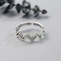 S925 Geometric Wave Pattern Ring Vintage Round Bead Open Ring Funky Finger Ring