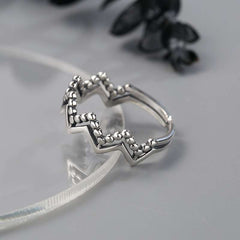 S925 Geometric Wave Pattern Ring Vintage Round Bead Open Ring Funky Finger Ring