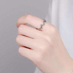 S925 Geometric Wave Pattern Ring Vintage Round Bead Open Ring Funky Finger Ring
