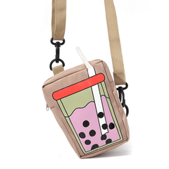 Funny Milk Tea Pattern Crossbody Bag Kids Coin Purse