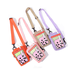 Funny Milk Tea Pattern Crossbody Bag Kids Coin Purse