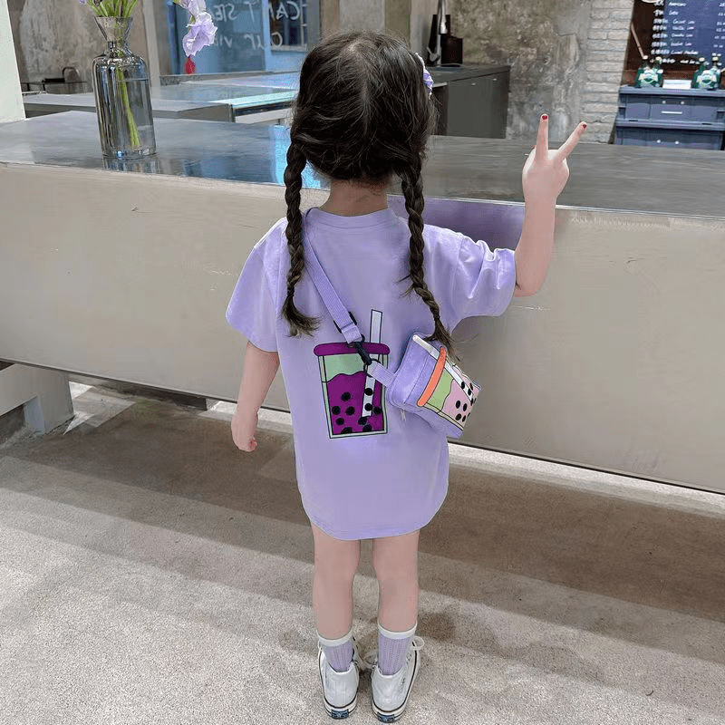 Funny Milk Tea Pattern Crossbody Bag Kids Coin Purse