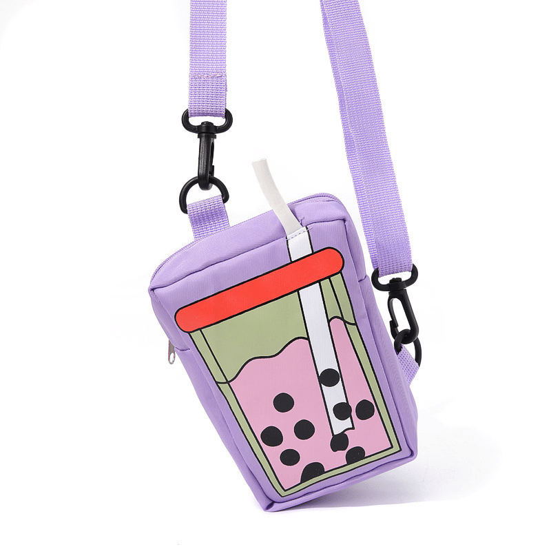 Funny Milk Tea Pattern Crossbody Bag Kids Coin Purse