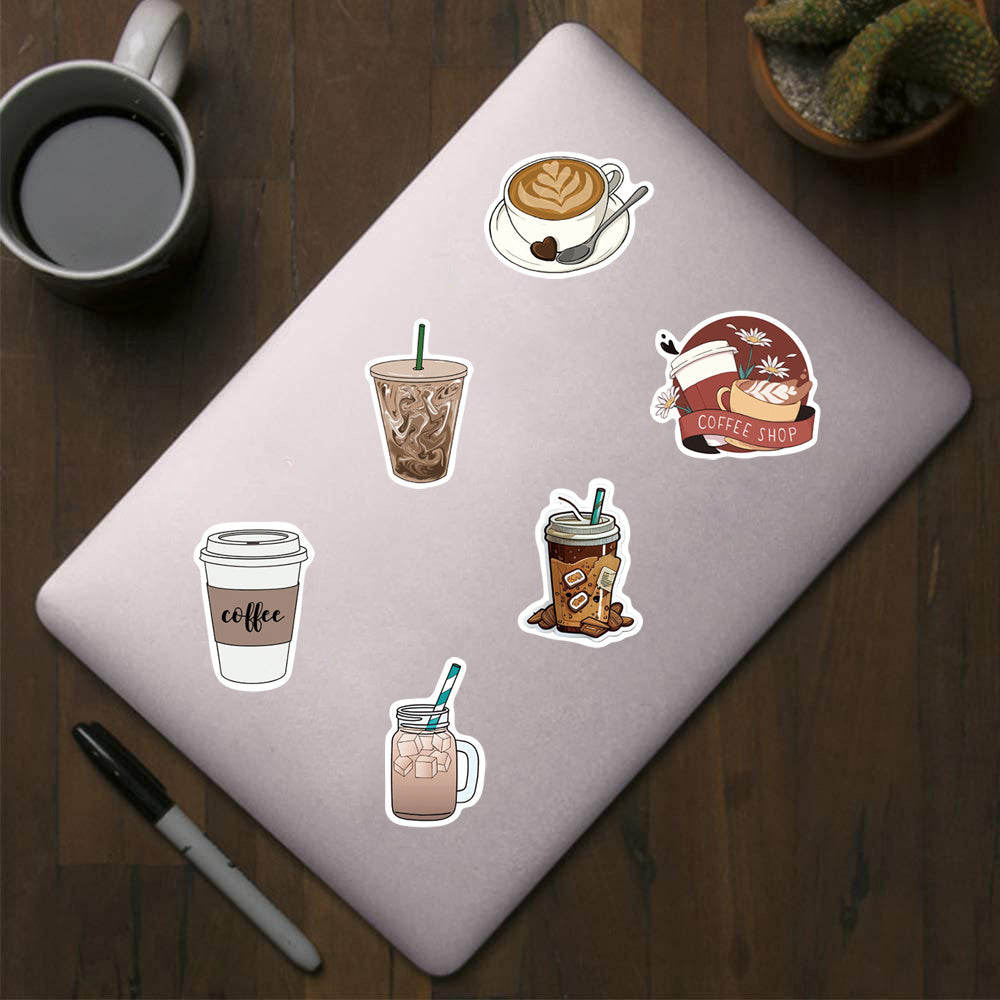 500 Coffee Stickers Roll Drink Laptop Bumper Phone Hard Hat Car Stickers