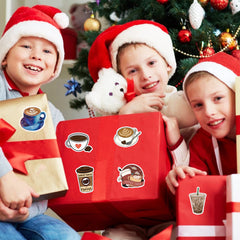 500 Coffee Stickers Roll Drink Laptop Bumper Phone Hard Hat Car Stickers