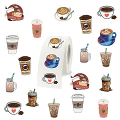 500 Coffee Stickers Roll Drink Laptop Bumper Phone Hard Hat Car Stickers