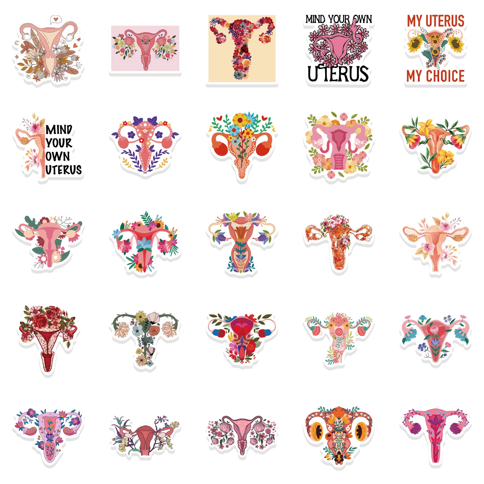 50pcs Uterine Flower Stickers Women's Rights Fun Waterproof DIY Room Decoration