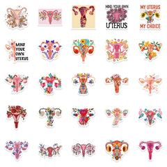 50pcs Uterine Flower Stickers Women's Rights Fun Waterproof DIY Room Decoration