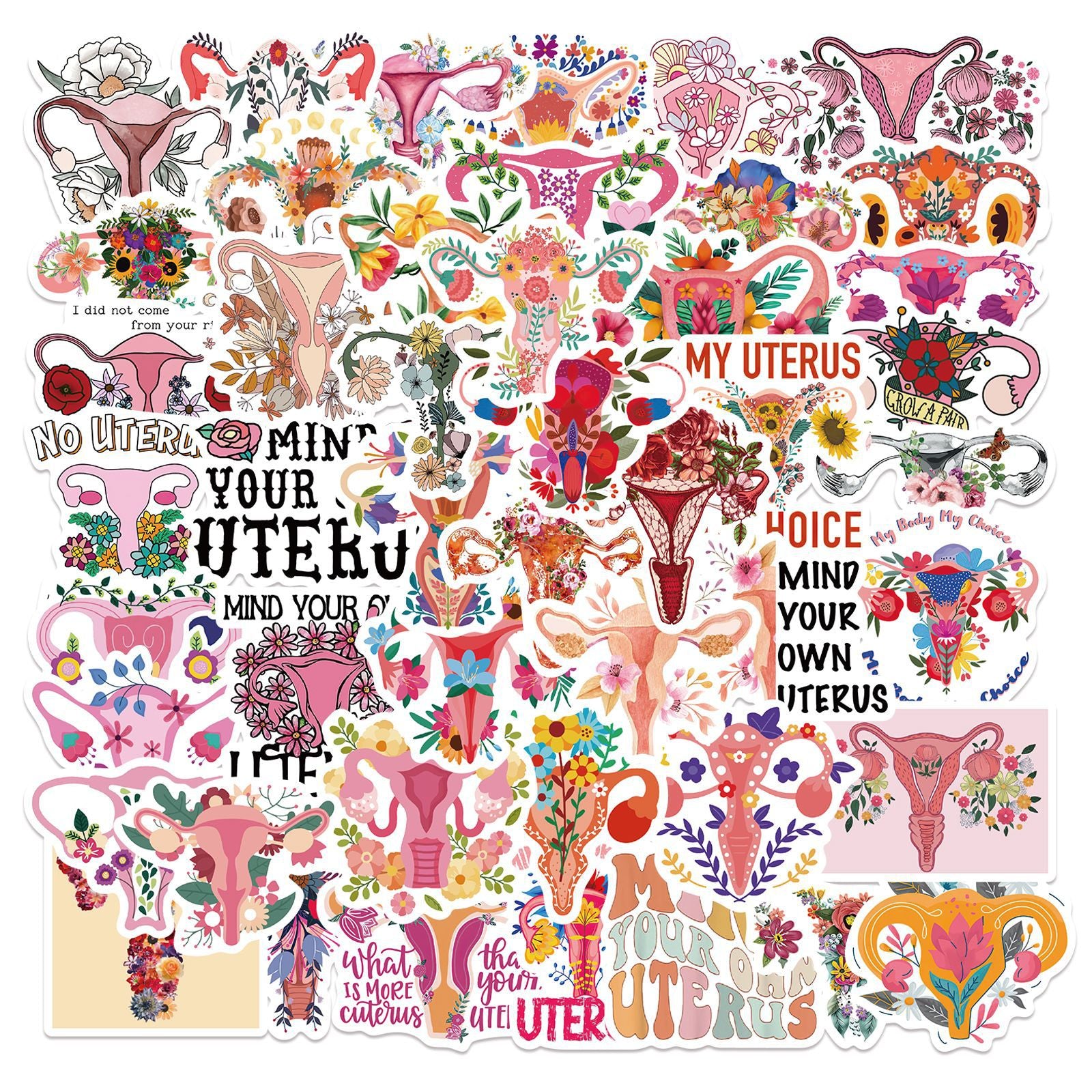 50pcs Uterine Flower Stickers Women's Rights Fun Waterproof DIY Room Decoration