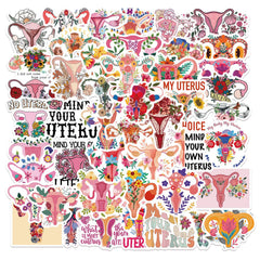 50pcs Uterine Flower Stickers Women's Rights Fun Waterproof DIY Room Decoration