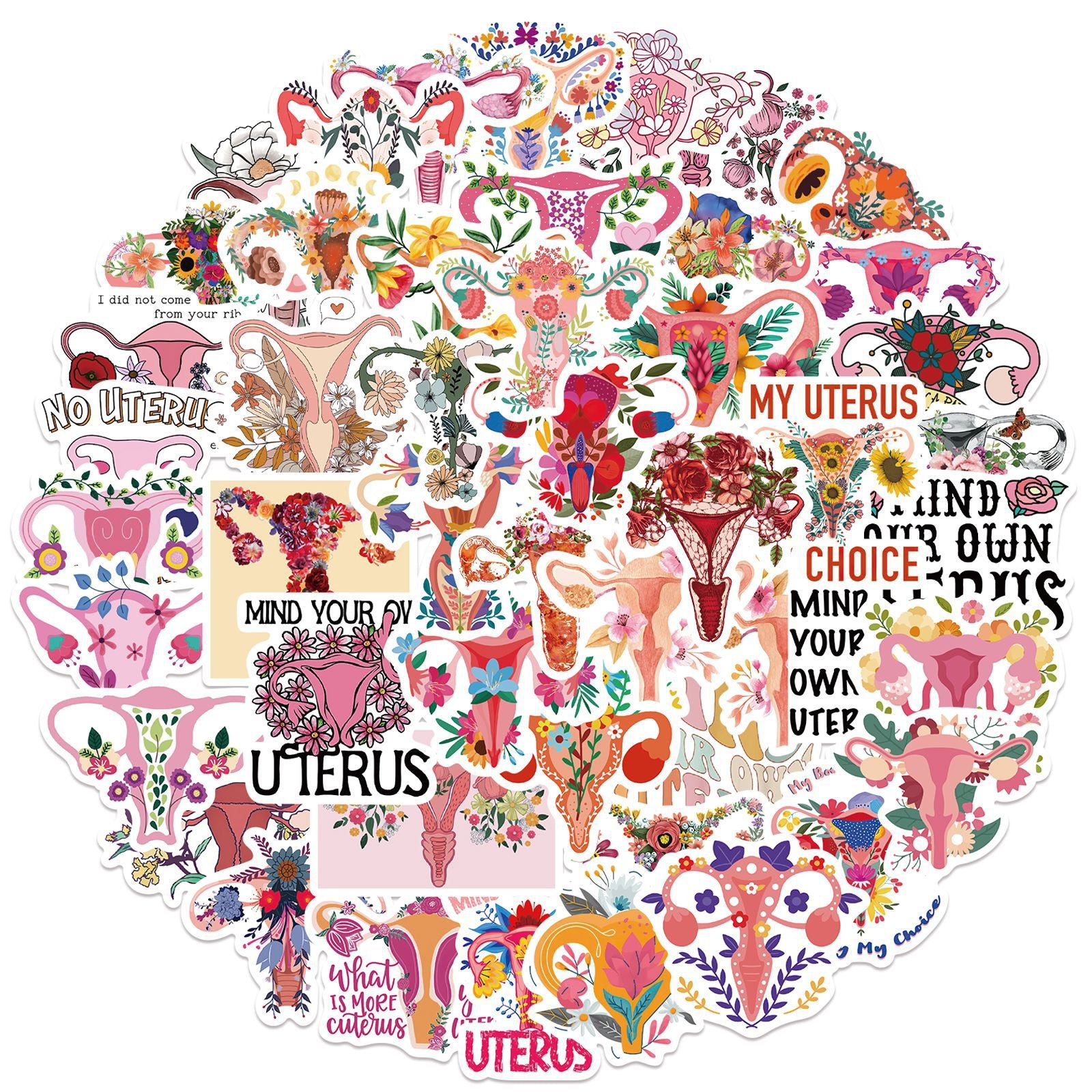 50pcs Uterine Flower Stickers Women's Rights Fun Waterproof DIY Room Decoration