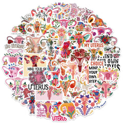 50pcs Uterine Flower Stickers Women's Rights Fun Waterproof DIY Room Decoration
