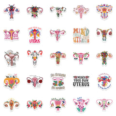 50pcs Uterine Flower Stickers Women's Rights Fun Waterproof DIY Room Decoration
