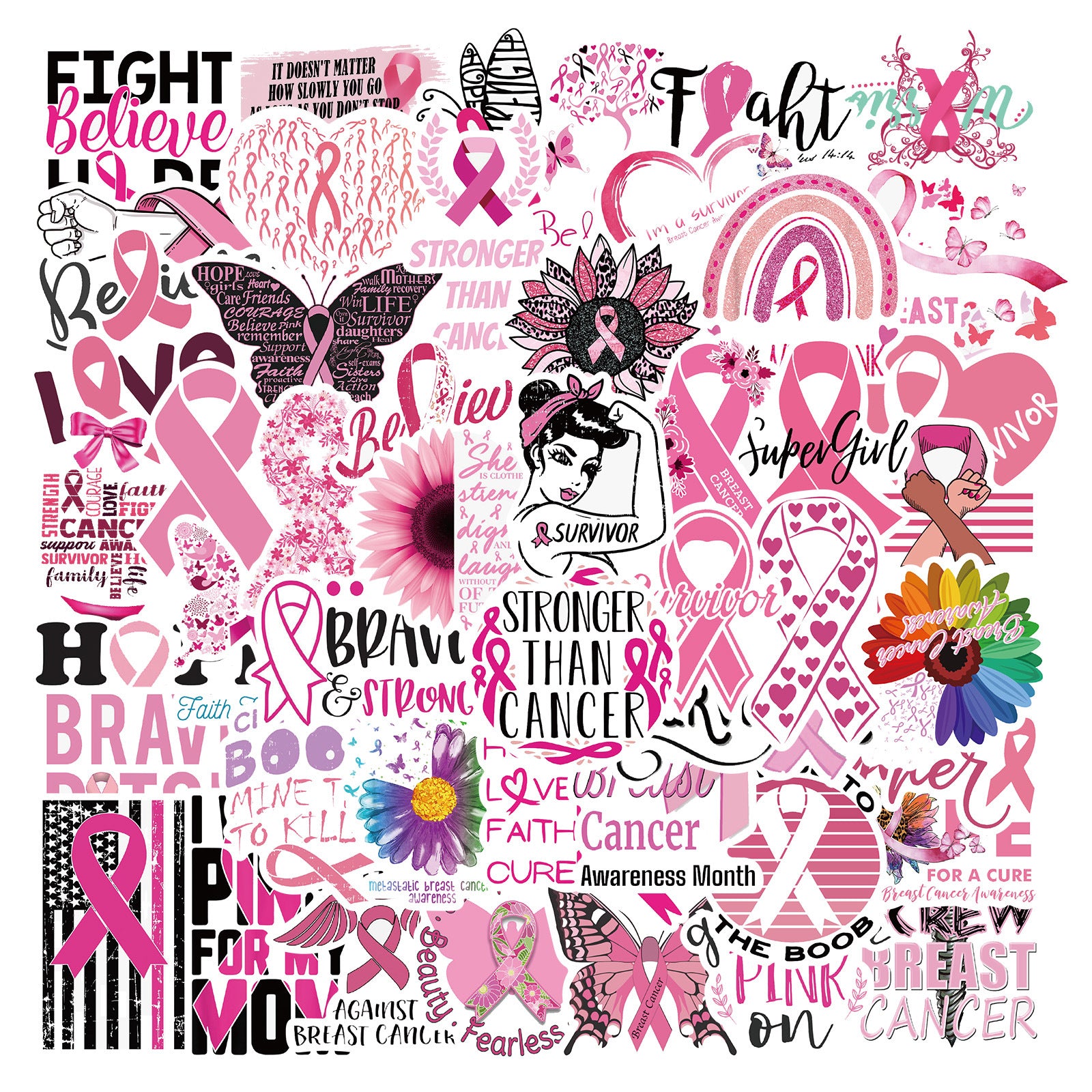 50pcs Pink Disease Stickers Waterproof Reusable DIY Room Decoration