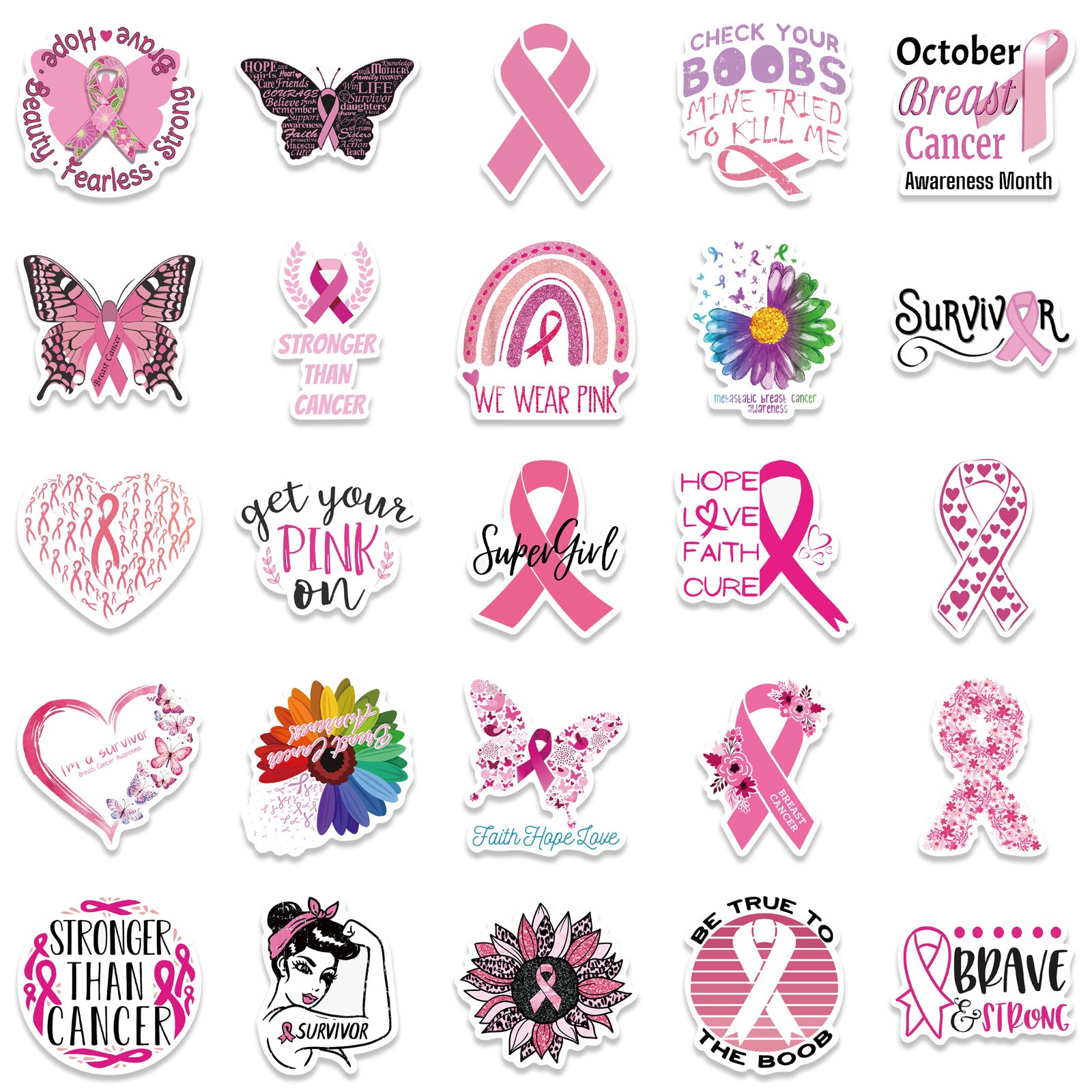 50pcs Pink Disease Stickers Waterproof Reusable DIY Room Decoration
