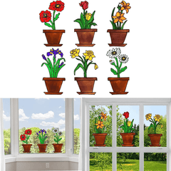 Red Flower Pot Wall Stickers Window Decoration Home Decor Living Room Decals