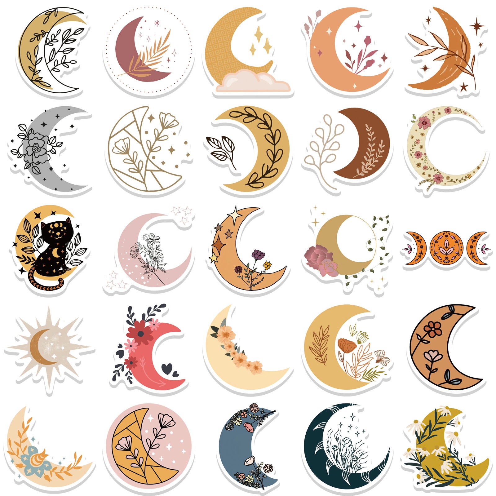 50pcs Moon Flower Cartoon Stickers Waterproof Room Decoration