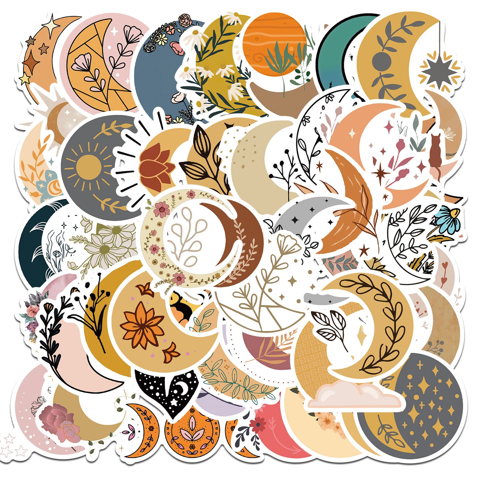 50pcs Moon Flower Cartoon Stickers Waterproof Room Decoration