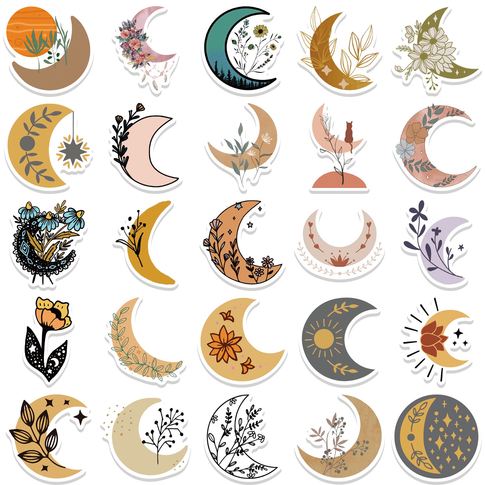 50pcs Moon Flower Cartoon Stickers Waterproof Room Decoration